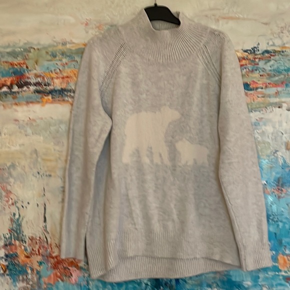 LOFT Sweaters - LOFT “Polar Bears” Sweater Turtle Neck Cotton Blend Heather Gray Sz L
